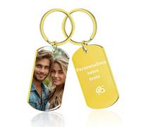 Porte-clés Personnalisé, Porte Clef Personnalisable image/avec texte/numéro/nom gravé, Cadeau Personnalisable pour Femme, Homme, Amis, Famille (Or)