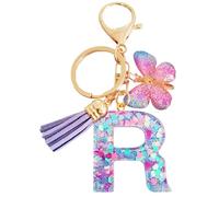 Porte-clés personnalisé, porte-clés pour femme, porte-clés mignon, porte-clés personnalisé pour sac, cadeaux d'anniversaire, sœur, alphabet avec papillon (violet-R)