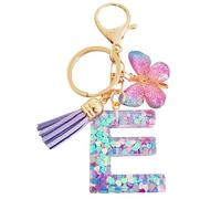 Porte-clés personnalisé, porte-clés pour femmes, porte-clés mignon, porte-clés personnalisé pour sac, cadeaux d'anniversaire, porte-clés alphabet sœur avec loinéchouer (Violet-E)