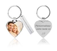 Porte-clés personnalisés, porte-clés avec photos personnalisables, cadeaux parfaits pour les parents, les amoureux et les amis (Porte-clés en forme de cœur)