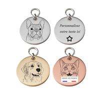 Porte-clés photo animal personnalisé 3cm - Gravure ligne minimaliste recto verso avec portrait et texte - Souvenir raffiné pour amoureux des animaux, chien ou chat, et cadeau de Noël
