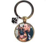 Porte-clés photo personnalisé pour animaux de compagnie, porte-clés photo personnalisé avec empreinte de patte pour chien et chat, porte-clés gravé pour amoureux des animaux (Bronze)