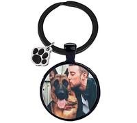 Porte-clés photo personnalisé pour animaux de compagnie, porte-clés photo personnalisé avec empreinte de patte pour chien et chat, porte-clés gravé pour amoureux des animaux (Noir)