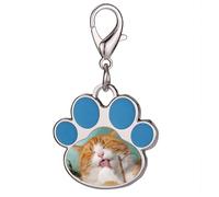 Porte-clés photo personnalisé pour animaux de compagnie, porte-clés photo personnalisé avec empreinte de patte pour chien et chat, porte-clés gravé pour amoureux des animaux (Patte de chien bleue)