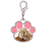Porte-clés photo personnalisé pour animaux de compagnie, porte-clés photo personnalisé avec empreinte de patte pour chien et chat, porte-clés gravé pour amoureux des animaux (Patte de chien rose)