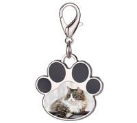 Porte-clés photo personnalisé pour animaux de compagnie, porte-clés photo personnalisé avec empreinte de patte pour chien et chat, porte-clés gravé pour amoureux des animaux (Patte de chien noire)