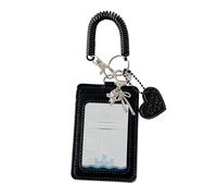 Porte-clés photocard - Porte-badge en cuir synthétique avec bobine en en forme de cœur, pochette photo transparente pour carte d'identité d'étudiant, cartes VIP, cordon pour collection