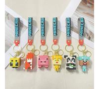 Porte-clés plat en acrylique, avec le design emblématique du cochon rose cubique du jeu, pendentif en acrylique durable et léger avec anneau de n métal argenté solide et chaîne, parfait pour les