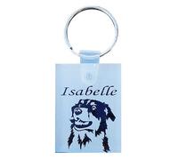 Porte-clés plexi rectangle blanc gravé personnalisé chien berger australien+ Dessin et prénom au choix