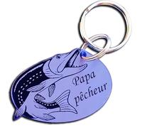 Porte-clés poisson Brochet gravé, personnalisez-le avec Votre Texte, 6 coloris disponibles