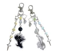 Porte-clés poisson porte-bonheur pour couple Fermeture artisanale avec pierres colorées Symbole d'amour Cadeau Noir Blanc Poisson Sac Clip
