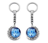 porte clés pompon 2 pièces pendentif de porte clés lumineux de lune de loup hurlant pendentif de lune rotatif Double face pendentif de porte clés Style 19