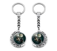 porte clés pompon 2 pièces pendentif de porte clés lumineux de lune de loup hurlant pendentif de lune rotatif Double face pendentif de porte clés Style 5