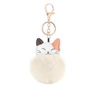 Porte-clés Pompon, Chat Porte-clés Pendentif Mignon Peluche Porte-clés en PU Cuir Pom Pom Porte-Clés Doux Boule De Fourrure Porte-clés Voiture Décoration pour Sac à Main Sac à Dos