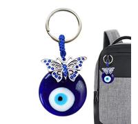 Porte-clés porte-bonheur avec pendentif amulette turc œil bleu et pierre précieuse anti-rayures - Symbole de chance pour sacs à dos, sacs à main, sacs à main, clés de voiture, papillon, Refer to