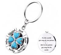 Porte-clés porte-bonheur en forme de trèfle à quatre feuilles - Cadeau pour petite amie, petit ami, maman, turquoise