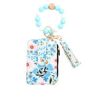 Porte-clés, porte-cartes, design perlé, accents métalliques, taille compacte, matériau léger, robuste, porte-clés pour sac, 12 x 8,5 x 2 cm, Bleu clair., Refer to description, Unisexe