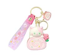 Porte-clés porte-clés de dessin animé avec pendentif en forme de rouleau de gâteau captivant chat rouleau de gâteau porte-clés accessoire téléphone charme porte-clés pour sacs à main