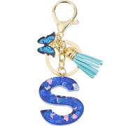 Porte-Clés, Porte-Clés Pour Filles, Pendentif De Clé Lettre S, Porte-Clés Papillon Avec Lettres Initiales, Cadeau De Porte-Clés Pour Femmes, Bleu