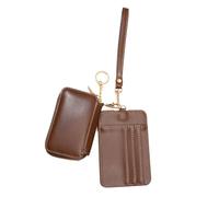 Porte-clés portefeuille amovible double pochettes avec dragonne et porte-cartes - Mini fermeture éclair autour du petit portefeuille - Porte-monnaie double - Porte-monnaie amovible, café, Beauté de