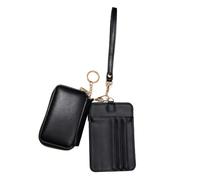 Porte-clés portefeuille amovible double pochettes avec dragonne porte-cartes, mini fermeture éclair autour du petit porte-monnaie, porte-cartes, porte-clés, Noir , Beauté de masse