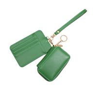 Porte-clés portefeuille amovible double pochettes avec dragonne, porte-cartes, mini fermeture éclair autour du porte-monnaie, porte-monnaie avec dragonne, vert foncé, Beauté de masse
