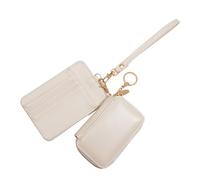 Porte-clés portefeuille amovible double pochettes avec dragonne, porte-cartes, mini fermeture éclair autour du porte-monnaie, porte-monnaie avec dragonne, blanc, Beauté de masse