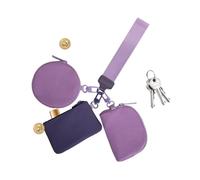 Porte-clés portefeuille - Pochette portable zippée autour du porte-monnaie | Porte-clés avec dragonne et porte-clés | Porte-clés à trois fermetures éclair pour femme et fille, violet, Refer to