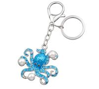 Porte-Clés Poulpe - Porte-Cléf Animal et Charme de Sac pour Femmes avec Paillettes, Perles & Style Océan, Cadeaux de Porte-Clé Cool pour Amatrices de Vie Marine et Style Élégant - Bleu