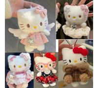# Porte-clés poupée Sanrio Hello Kitty, mignon, avec lunettes de soleil, porte-clés chat Kt, jouet en peluche pour sac à dos, cadeaux d'anniversaire S18