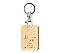 Porte-clés pour Cartable et Sac à dos en bois - avec Gravure personnalisée - Poulpe