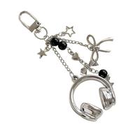 Porte-clés pour écouteurs - Noeud rose | Porte-clés musical - Pendentif thème musical mignon - Pour sac à main, sac à dos, clé de voiture, cadeau pour femme et fille, de zinc argenté, 1 pièce