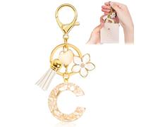 Porte-clés pour Fille Lettre, Porte-clés pour Femme avec Lettre Initiale, Alphabet Pendentif Initiale en Résine, Keyring avec Pendentif Amour et Pampille, Cadeau pour Femme