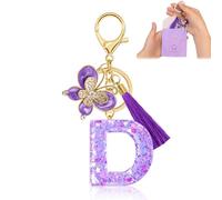 Porte-clés pour Fille Lettre, Porte-clés pour Femme avec Lettre Initiale, Alphabet Pendentif Initiale en Résine, Keyring avec Pendentif Amour et Pampille, Cadeau pour Femme