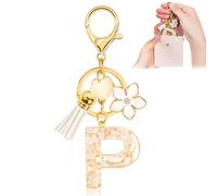 Porte-clés pour Fille Lettre, Porte-clés pour Femme avec Lettre Initiale, Alphabet Pendentif Initiale en Résine, Keyring avec Pendentif Amour et Pampille, Cadeau pour Femme