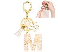 Porte-clés pour Fille Lettre, Porte-clés pour Femme avec Lettre Initiale, Alphabet Pendentif Initiale en Résine, Keyring avec Pendentif Amour et Pampille, Cadeau pour Femme