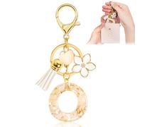 Porte-clés pour Fille Lettre, Porte-clés pour Femme avec Lettre Initiale, Alphabet Pendentif Initiale en Résine, Keyring avec Pendentif Amour et Pampille, Cadeau pour Femme Beige-O