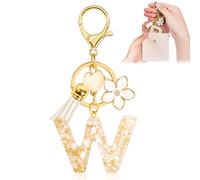 Porte-clés pour Fille Lettre, Porte-clés pour Femme avec Lettre Initiale, Alphabet Pendentif Initiale en Résine, Keyring avec Pendentif Amour et Pampille, Cadeau pour Femme Beige-W