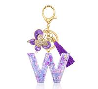 Porte-clés pour Fille Lettre, Porte-clés pour Femme avec Lettre Initiale, Alphabet Pendentif Initiale en Résine, Keyring avec Pendentif Amour et Pampille, Cadeau pour Femme