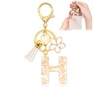 Porte-clés pour Fille Lettre, Porte-clés pour Femme avec Lettre Initiale, Alphabet Pendentif Initiale en Résine, Keyring avec Pendentif Amour et Pampille, Cadeau pour Femme Beige-H