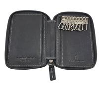 Porte-clés pour homme et femme, cuir véritable avec fermeture éclair, 8 crochets et poches, avec boîte cadeau dimensions 12 x 7,5 x 2 cm Art. 3106 Marque Luigi Benetton, Noir , 12X7,5X2 Centimetri