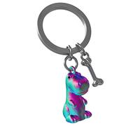 Porte-clés premium irisé dinosaure avec os. Porte-clés en acier et alliage de zinc