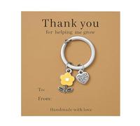 Porte-Clés Professeur Merci - Porte-Clé “Merci D’Aider À Grandir” Bagages Décor Breloques Cœur Et Fleurs, Cadeau Remerciement Pour Professeurs, Femmes Et Filles - Jaune
