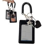 Porte-Clés Protège-Photocarte - Étui En Cuir PU Pour Badges D'Identification,Manchons de Protection avec Charme Cœur d'Amour - Brassard Spiralé pour Femmes, Étudiants, Fans, Voyage, École