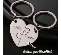 Porte-clés puzzle en forme de cœur personnalisé, gravure personnalisable du nom du couple, porte-clés rétro, cadeau romantique convenant pour la Saint-Valentin, l'anniversaire, le mariage - Cadeau de 