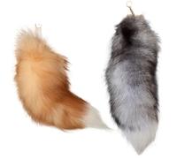 Porte-clés Queue De Renard 2 Pièces 16" Porte-clés Queue Moelleuse Queue en Fausse Fourrure avec Fermoir Queue Therian Décorative Réaliste pour Cosplay, Argent + Or
