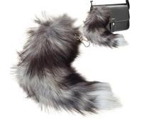 Porte-clés Queue de Renard, Queue de Therian en Fausse Fourrure, décoration queues d'animaux hirsutes pour Sac à Main, Sac à Dos, Cosplay, Argent, 45 cm