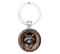 Porte-clés Raccoon Tree Hole - Mini figurine de créature, adorable étiquette fantaisie, sac à dos compact pendant | Charmant accent animal pour sacs à main, bagages, fourre-tout, équipement de voyage