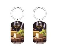 Porte-clés raisins en forme de gâteau au fromage et vin blanc - Anneau métallique robuste pour sac à dos - Accessoire décoratif mignon