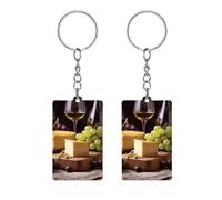 Porte-clés raisins en forme de gâteau au fromage et vin blanc - Anneau métallique robuste pour sac à dos - Accessoire décoratif mignon